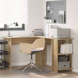 Berkfield Home Corner Desk with Storage Sonoma Oak 140x113, 5x75cm in Light Brown - Size: 5x75 cm - thumbnail 2
