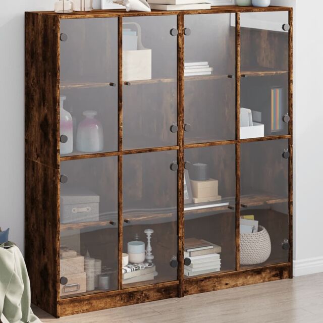 Berkfield Home Bookcase with Doors Smoked Oak 136x37x142 cm Engineered Wood in Brown - Size: 136 x 37 x 142 cm - image 1
