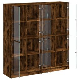 Berkfield Home Bookcase with Doors Smoked Oak 136x37x142 cm Engineered Wood in Brown - Size: 136 x 37 x 142 cm - thumbnail 6