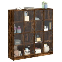 Berkfield Home Bookcase with Doors Smoked Oak 136x37x142 cm Engineered Wood in Brown - Size: 136 x 37 x 142 cm - thumbnail 5