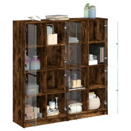 Berkfield Home Bookcase with Doors Smoked Oak 136x37x142 cm Engineered Wood in Brown - Size: 136 x 37 x 142 cm - thumbnail 4