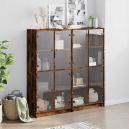 Berkfield Home Bookcase with Doors Smoked Oak 136x37x142 cm Engineered Wood in Brown - Size: 136 x 37 x 142 cm - thumbnail 3