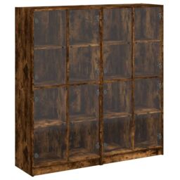 Berkfield Home Bookcase with Doors Smoked Oak 136x37x142 cm Engineered Wood in Brown - Size: 136 x 37 x 142 cm - thumbnail 2