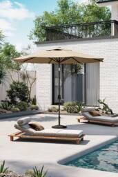 Garden Sanctuary 3M Outdoor Umbrella Large Garden Traditional Parasol with Decorative Base in Khaki - thumbnail 1