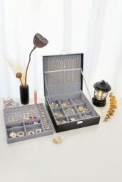 SHEONLY Women's Double Tier Travel Jewelry Storage Box in Black - thumbnail 5