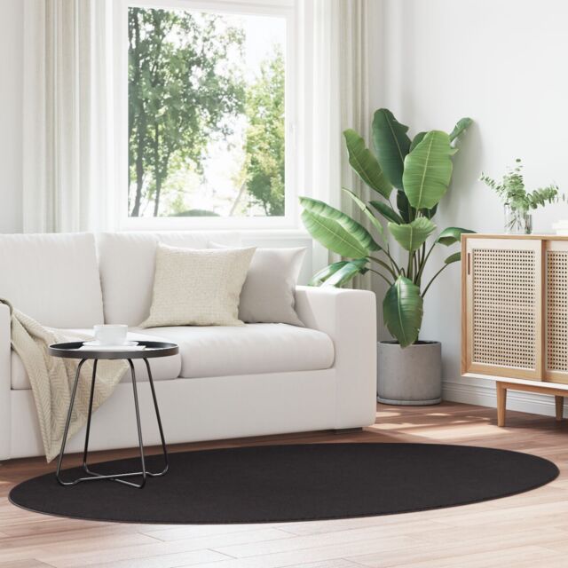 Berkfield Home Rugs Black Polyester 140 x 200 cm Non-slip Area Rug Circular - Size: Medium - image 1