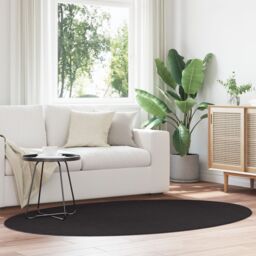 Berkfield Home Rugs Black Polyester 140 x 200 cm Non-slip Area Rug Circular - Size: Medium - thumbnail 1