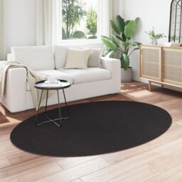 Berkfield Home Rugs Black Polyester 140 x 200 cm Non-slip Area Rug Circular - Size: Medium - thumbnail 3