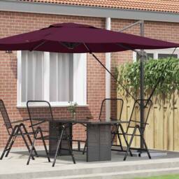 Berkfield Home Elegant Cantilever Roma Parasol Bordeaux Red 286x285x265 cm Aluminium in Burgundy - Size: 286 x 285 x 265 cm - thumbnail 2