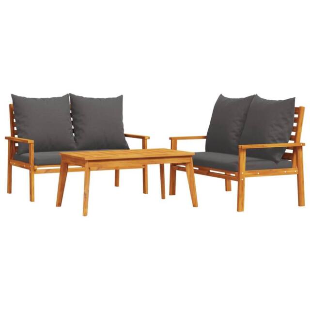 Berkfield Home 3 Piece Garden Lounge Set with Cushions Solid Wood Acacia in Brown - image 1