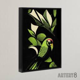 "Artery8 Jungle Leaves With Parrot Framed Canvas Wall Art Print in Green - Size: W12"" x H16""" - thumbnail 2