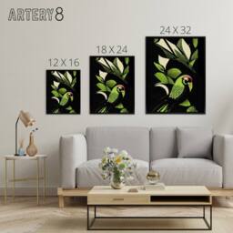 "Artery8 Jungle Leaves With Parrot Framed Canvas Wall Art Print in Green - Size: W12"" x H16""" - thumbnail 4