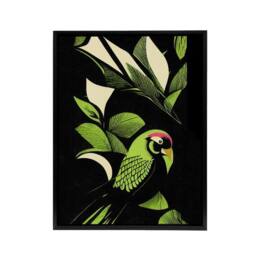 "Artery8 Jungle Leaves With Parrot Framed Canvas Wall Art Print in Green - Size: W12"" x H16""" - thumbnail 1