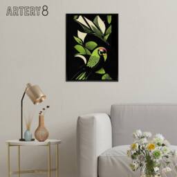 "Artery8 Jungle Leaves With Parrot Framed Canvas Wall Art Print in Green - Size: W12"" x H16""" - thumbnail 3