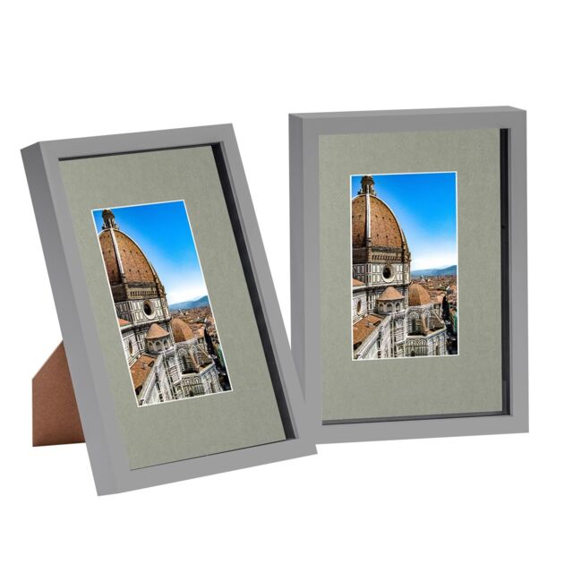 "Nicola Spring 3D Shadow Box Frames with A5 Mount - A4 (8"" x 12"") - Black Mount - Pack of 2 in Grey" - image 1