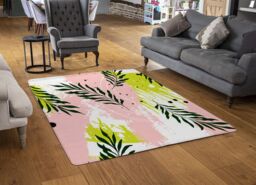 Benjamin Tate Design Green Leaves On Brush Strokes Rug in Natural - Size: Large - thumbnail 2