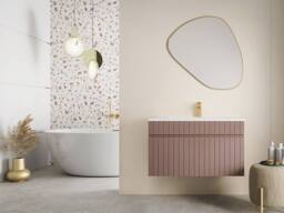 Vente-unique Fluted Wall-Hung Vanity Unit In Pink - 80 Cm - SATARA - thumbnail 3