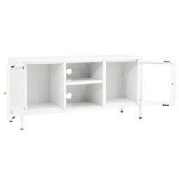 Berkfield Home TV Cabinet White 105x35x52 cm Steel & Glass - Size: 105 x 35 x 52 cm - thumbnail 6