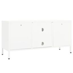 Berkfield Home TV Cabinet White 105x35x52 cm Steel & Glass - Size: 105 x 35 x 52 cm - thumbnail 5