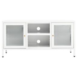 Berkfield Home TV Cabinet White 105x35x52 cm Steel & Glass - Size: 105 x 35 x 52 cm - thumbnail 3