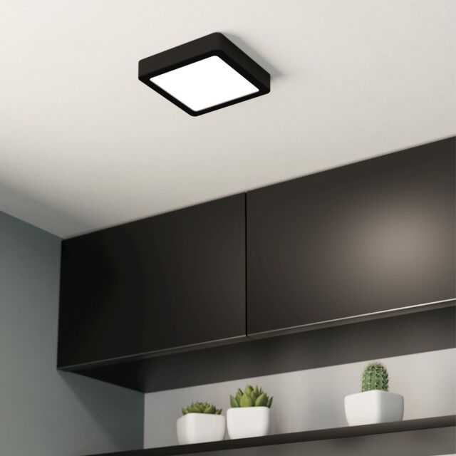 Eglo Fueva 6 Ultra-Slim Tri-Colour Black Square LED Ceiling Light WBS - image 1