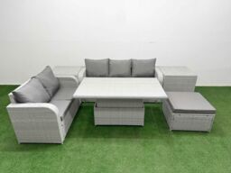 Fimous 6 Seater PE Rattan Wicker Garden Furniture Patio Conservatory Sofa Set w/ Adjustable Lifting Dining or Coffee Table 3 Seater Sofa Love Sofa - thumbnail 2