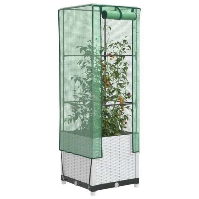 Berkfield Home Raised Bed with Greenhouse Cover Rattan Look 40x40x139 cm in White - Size: 40 x 40 x 139 cm - image 1
