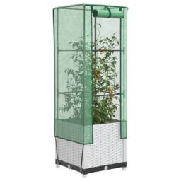 Berkfield Home Raised Bed with Greenhouse Cover Rattan Look 40x40x139 cm in White - Size: 40 x 40 x 139 cm - thumbnail 1