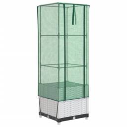 Berkfield Home Raised Bed with Greenhouse Cover Rattan Look 40x40x139 cm in White - Size: 40 x 40 x 139 cm - thumbnail 2