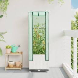Berkfield Home Raised Bed with Greenhouse Cover Rattan Look 40x40x139 cm in White - Size: 40 x 40 x 139 cm - thumbnail 3