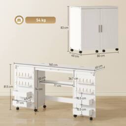 HOMCOM Folding Sewing Table with 2 Magnetic Doors, Storage Shelf, White - Size: 160 cm x 40 cm - thumbnail 3