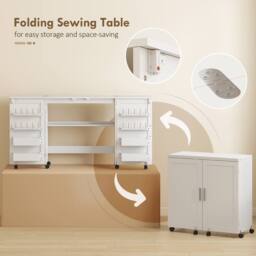 HOMCOM Folding Sewing Table with 2 Magnetic Doors, Storage Shelf, White - Size: 160 cm x 40 cm - thumbnail 4