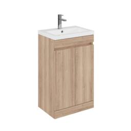 Balterley 500mm Floor Standing 2 Door Unit with Polymarble Basin - Light Oak in Brown