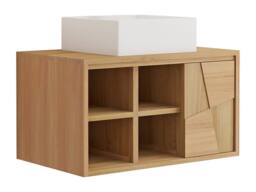 Vente-unique Suspended Teak Bathroom Vanity Unit With Square Ceramic Countertop in Light Oak - thumbnail 6