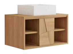 Vente-unique Suspended Teak Bathroom Vanity Unit With Square Ceramic Countertop in Light Oak - thumbnail 5