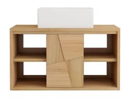 Vente-unique Suspended Teak Bathroom Vanity Unit With Square Ceramic Countertop in Light Oak - thumbnail 2