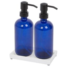 Harbour Housewares 2pc Glass Soap Dispenser Set with Ceramic Tray - 500ml in Blue