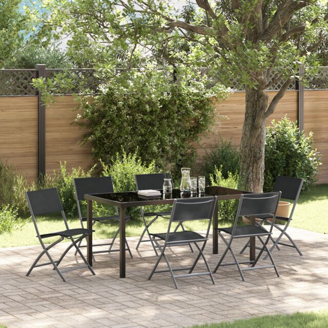 Berkfield Home 7 Piece Garden Dining Set Black Textilene & Steel - image 1