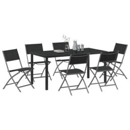 Berkfield Home 7 Piece Garden Dining Set Black Textilene & Steel - thumbnail 3