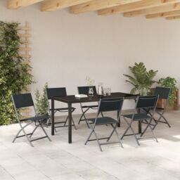 Berkfield Home 7 Piece Garden Dining Set Black Textilene & Steel - thumbnail 4