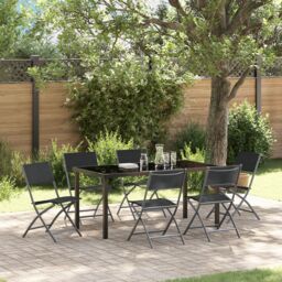 Berkfield Home 7 Piece Garden Dining Set Black Textilene & Steel