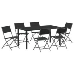 Berkfield Home 7 Piece Garden Dining Set Black Textilene & Steel - thumbnail 2
