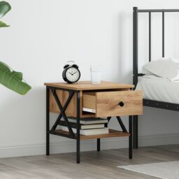 Berkfield Home Bedside Tables 2 pcs Artisan Oak 40x42x45 cm Engineered Wood in Beige - Size: 40 x 42 x 45 cm - thumbnail 4