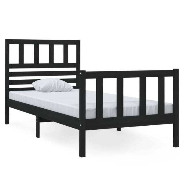 Berkfield Home Bed Frame Black 75x190 cm Small Single Solid Wood - image 1