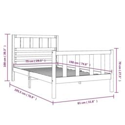 Berkfield Home Bed Frame Black 75x190 cm Small Single Solid Wood - thumbnail 9