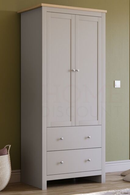 Home Discount Vida Designs Arlington 2 Door 2 Drawer Wardrobe Storage Bedroom Furniture in Grey - image 1
