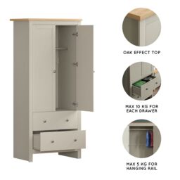 Home Discount Vida Designs Arlington 2 Door 2 Drawer Wardrobe Storage Bedroom Furniture in Grey - thumbnail 2
