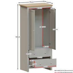 Home Discount Vida Designs Arlington 2 Door 2 Drawer Wardrobe Storage Bedroom Furniture in Grey - thumbnail 3