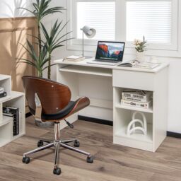 Costway Modern Computer Desk Workstation PC Laptop Table w/ Keyboard Tray & Drawer in White - thumbnail 3