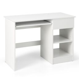 Costway Modern Computer Desk Workstation PC Laptop Table w/ Keyboard Tray & Drawer in White - thumbnail 4
